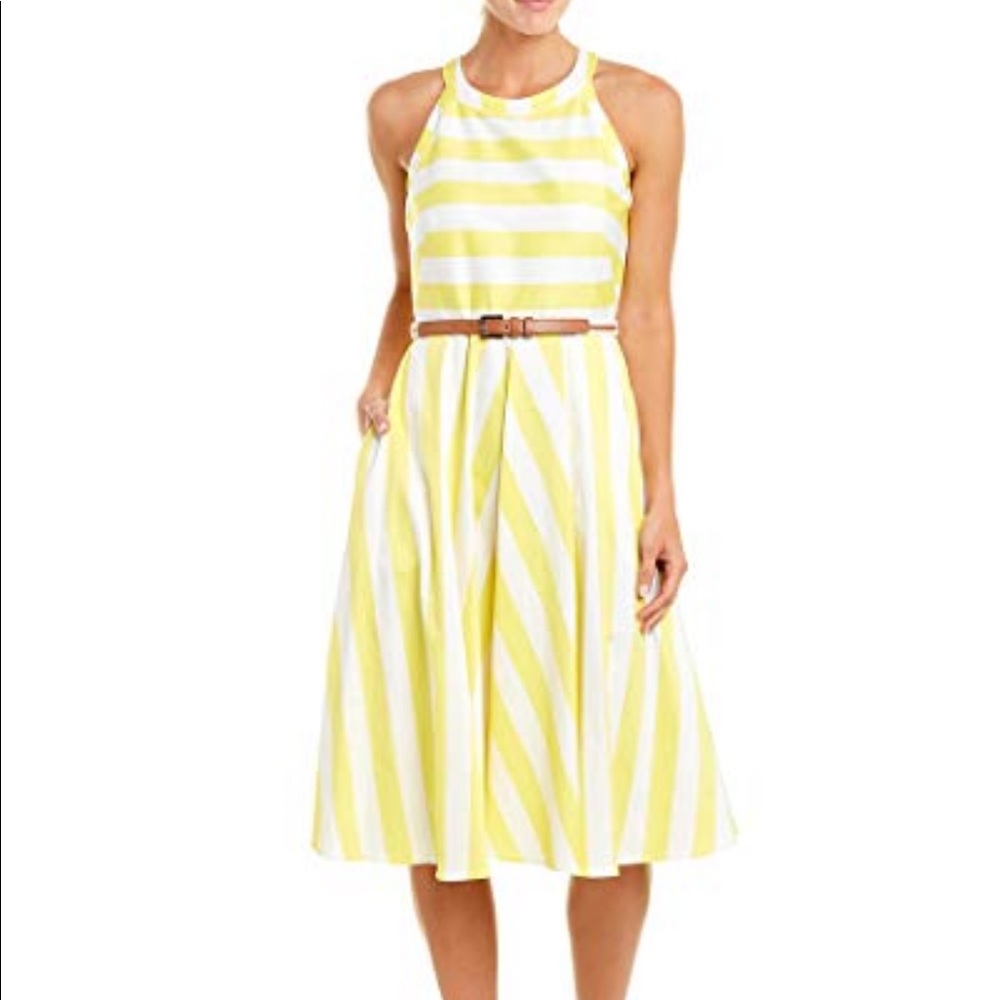 Eliza J belted midi dress with pockets, yellow stripes